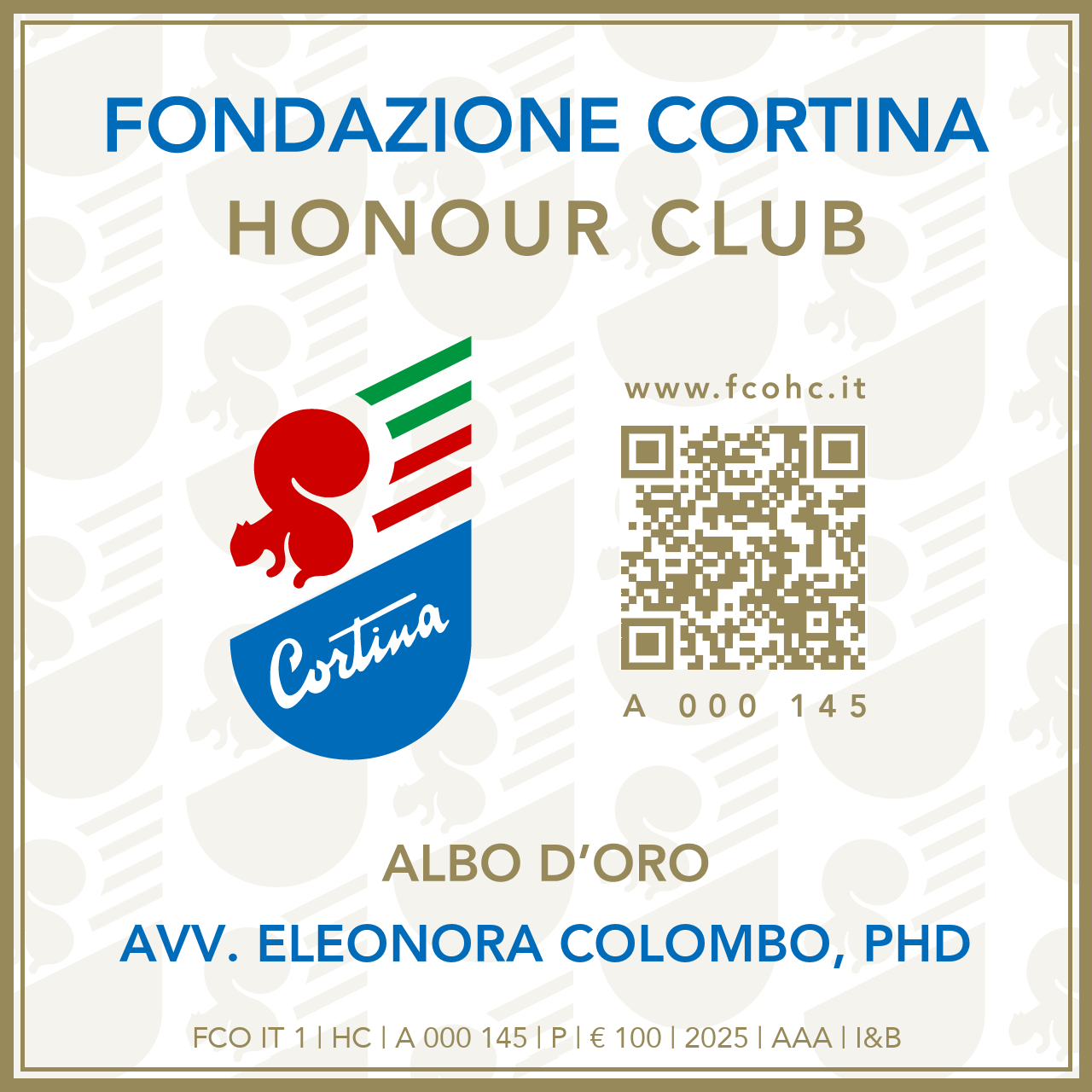 Fondazione Cortina Honour Club - Token Id A 000 145 - AVV. ELEONORA COLOMBO, PHD